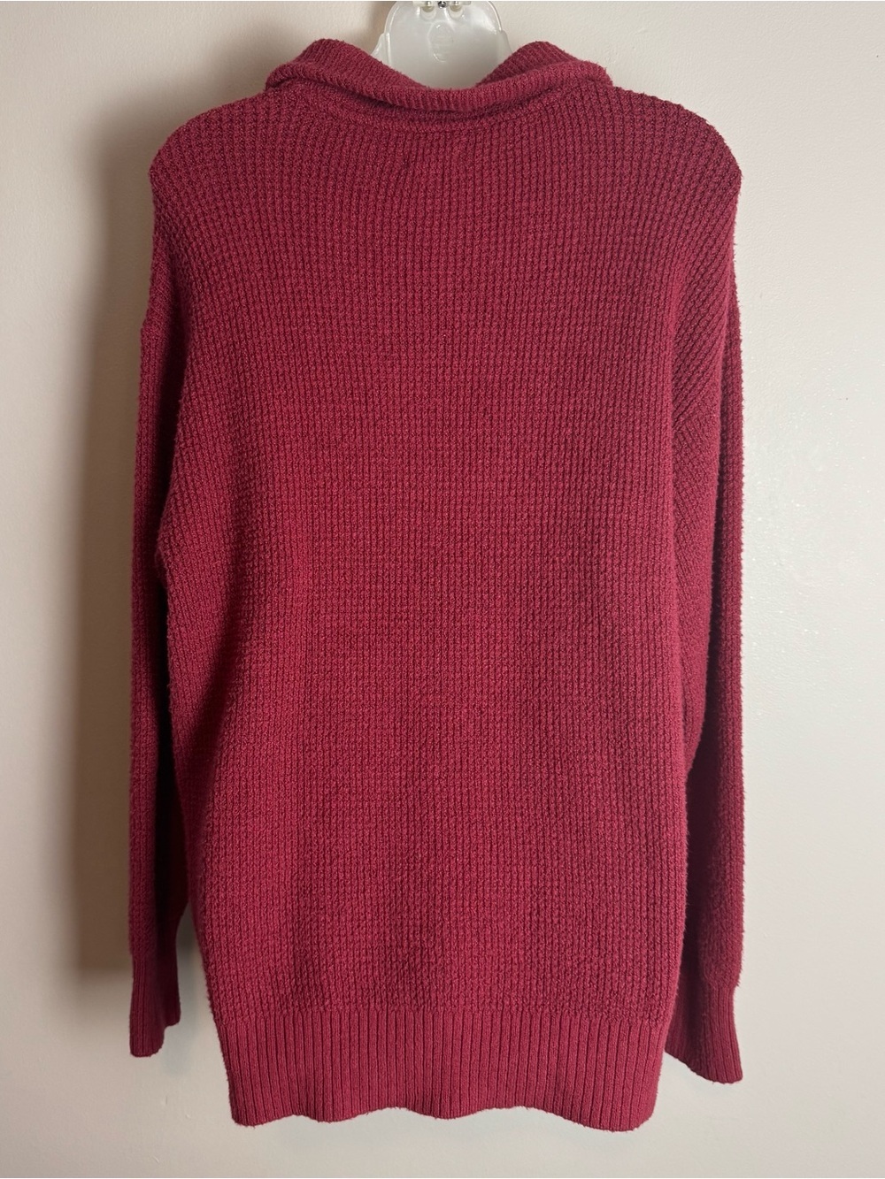 Aerie Oversized Red Waffle Knit Super Soft Quarter Button Up Pullover Sweater - Picture 7 of 8